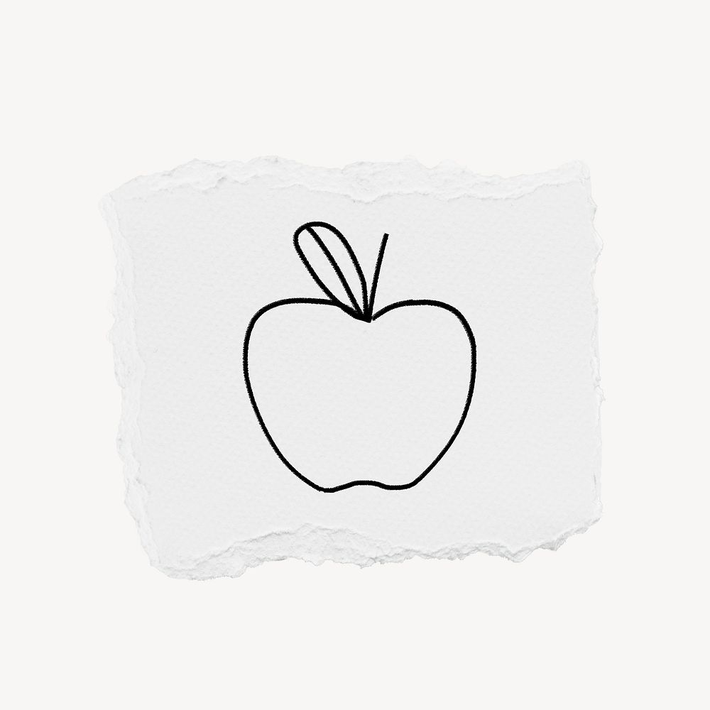 Apple doodle clipart, ripped paper design psd