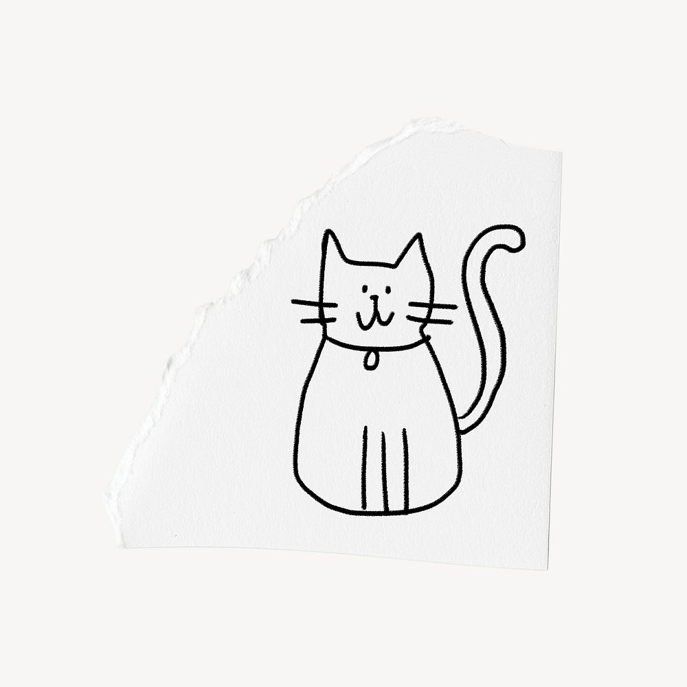 Cat doodle clip art, ripped paper design