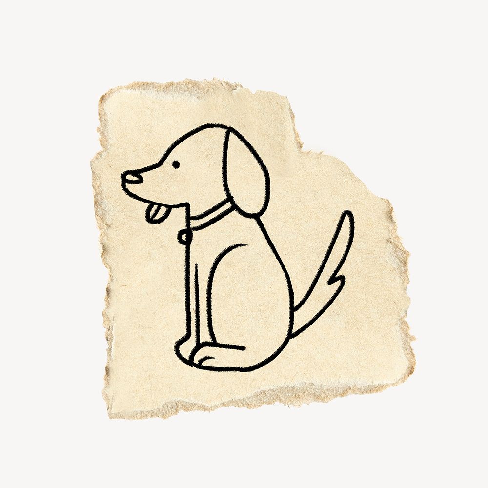 Dog doodle clip art, ripped paper design