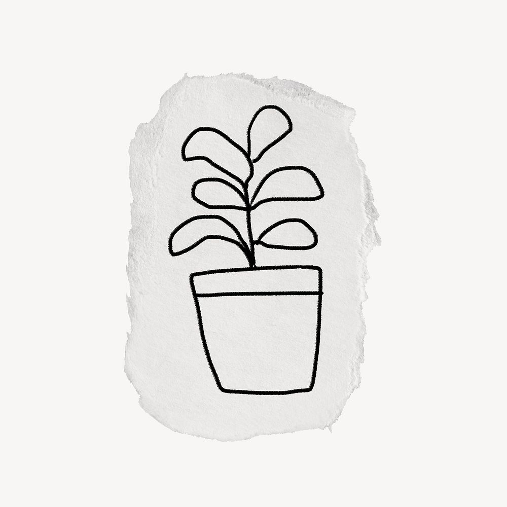 Potted plant doodle clip art, ripped paper design