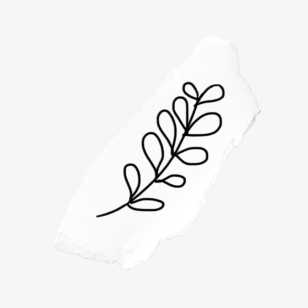 Leaf doodle clip art, ripped paper design