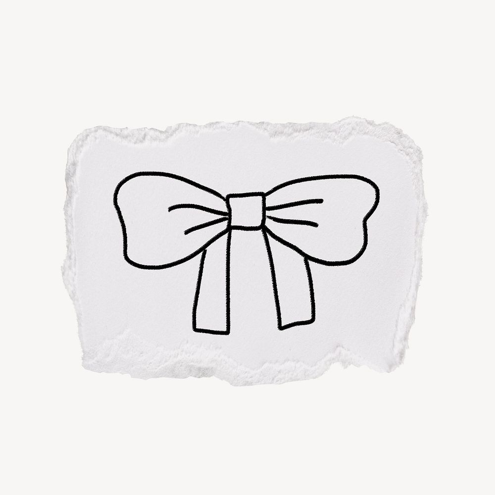 Bow doodle clip art, ripped paper design