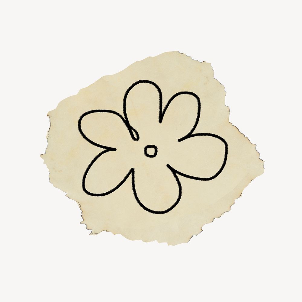 Flower doodle clip art, brown ripped paper design