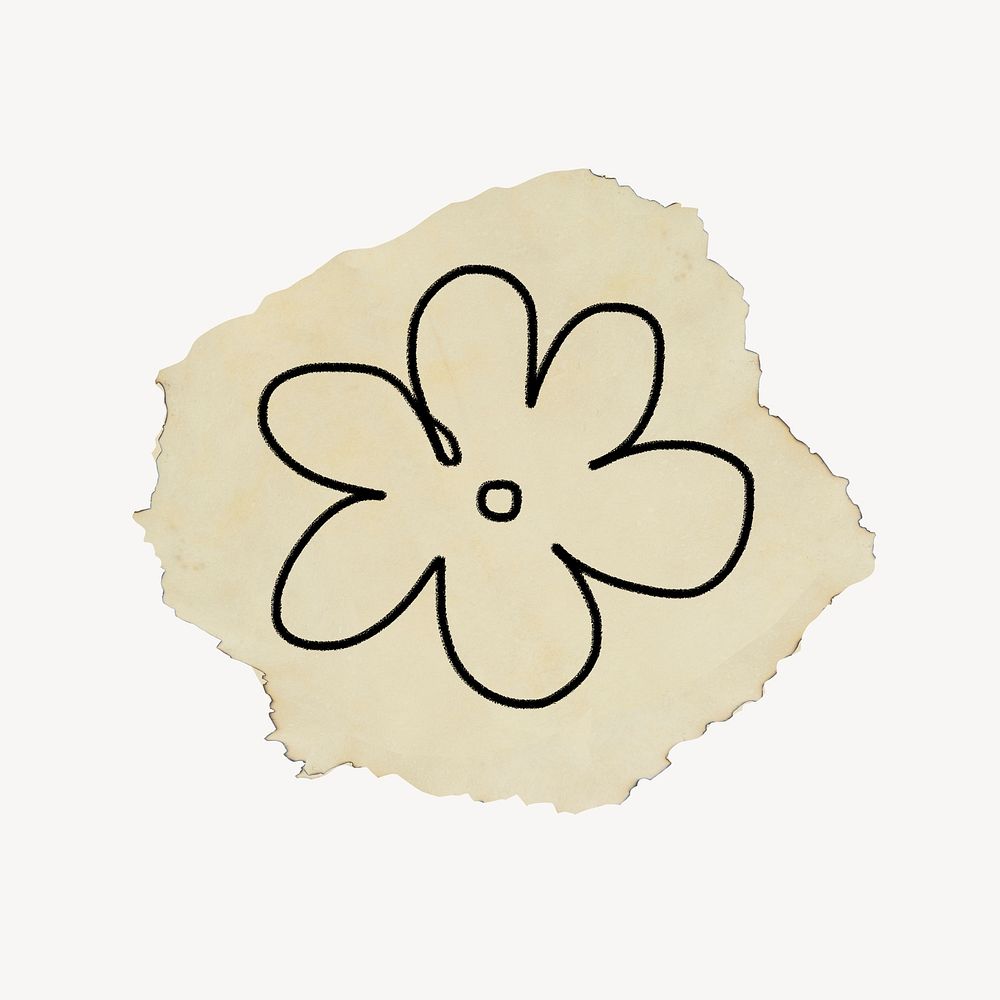 Flower clipart, brown torn paper design psd