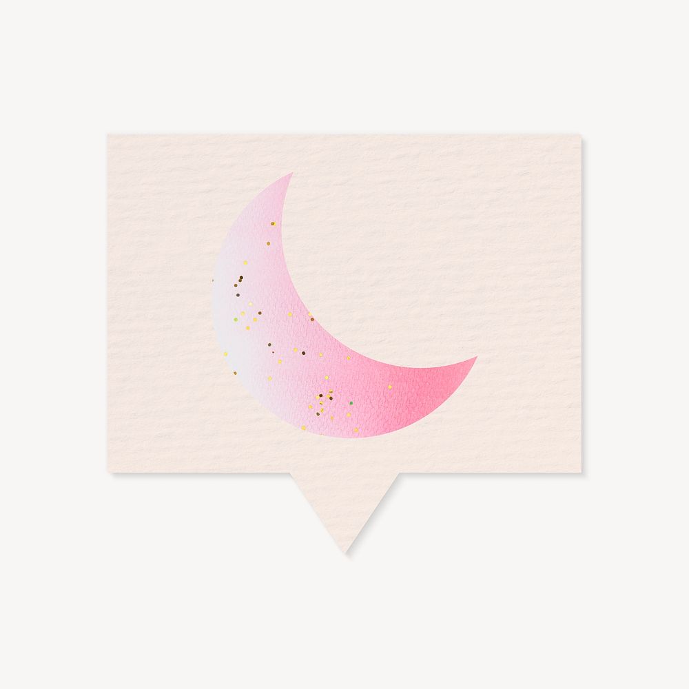 Crescent moon icon in speech bubble, paper craft design