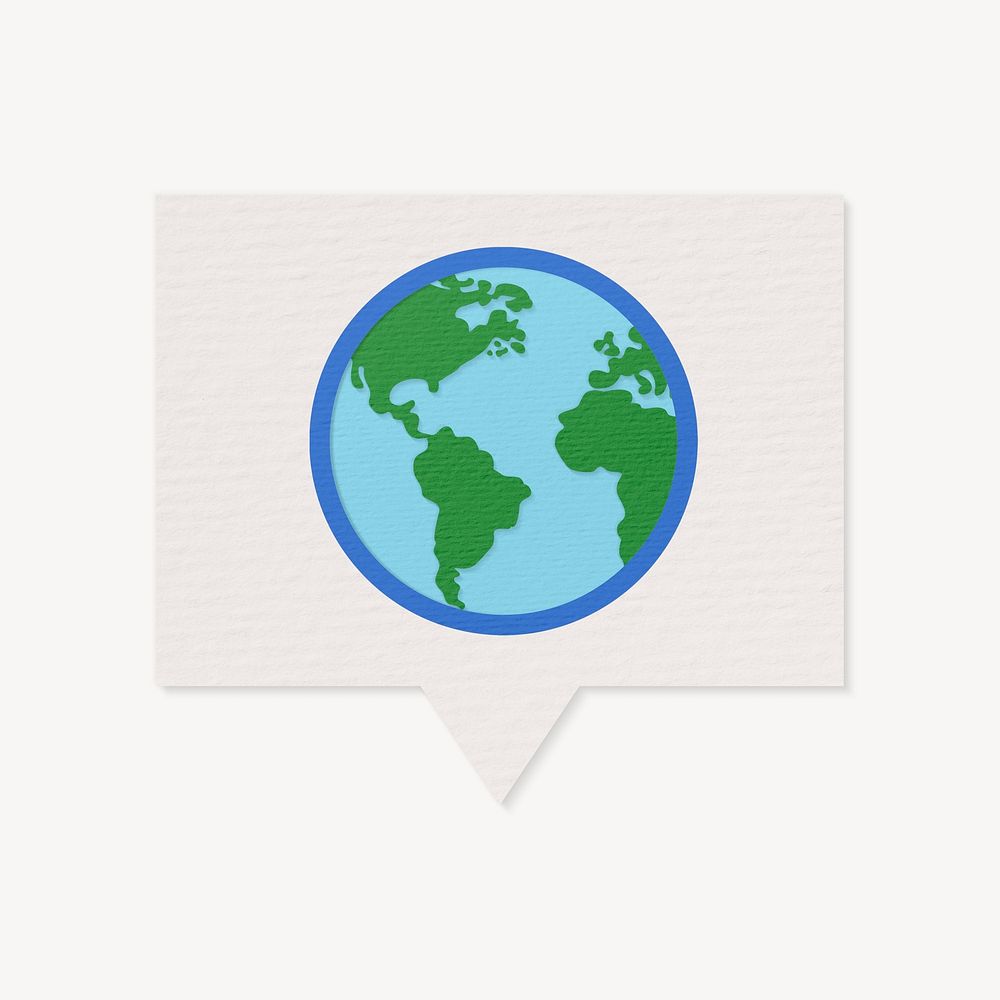 Planet Earth icon in speech bubble, paper craft design