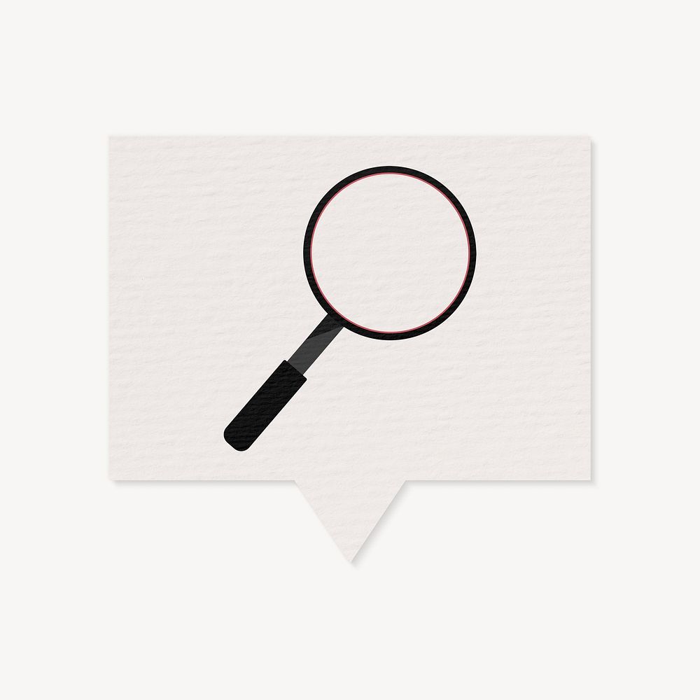 Magnifying glass speech bubble collage element, paper craft design psd