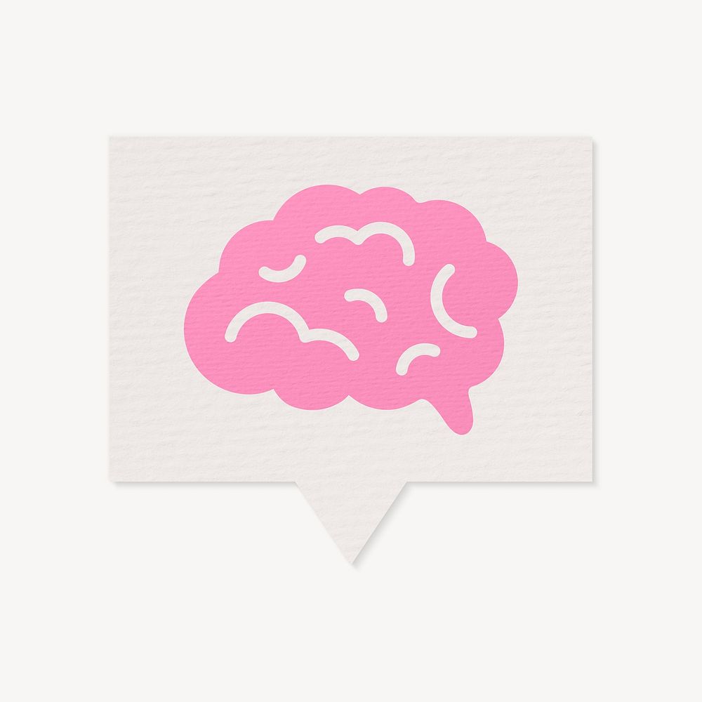 Pink brain icon in speech bubble, paper craft design