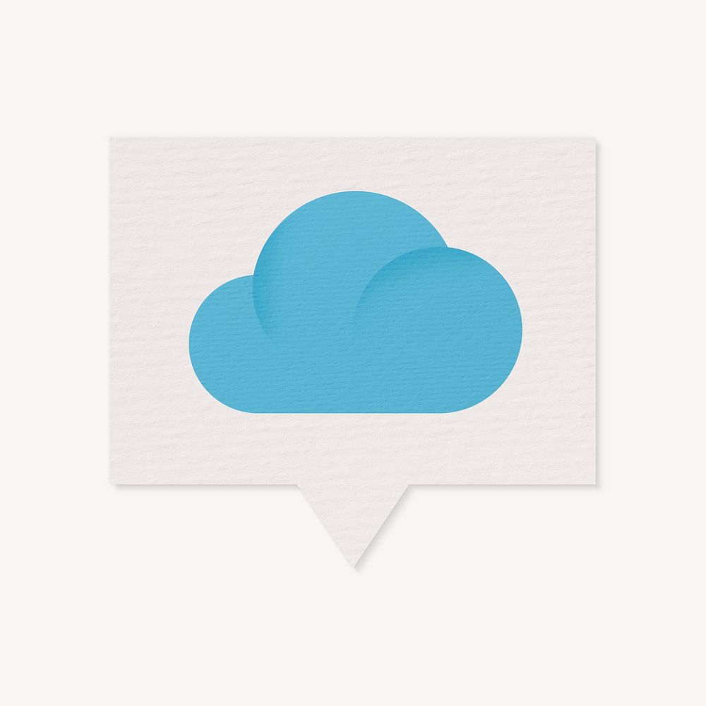 Blue cloud icon in speech bubble, paper craft design