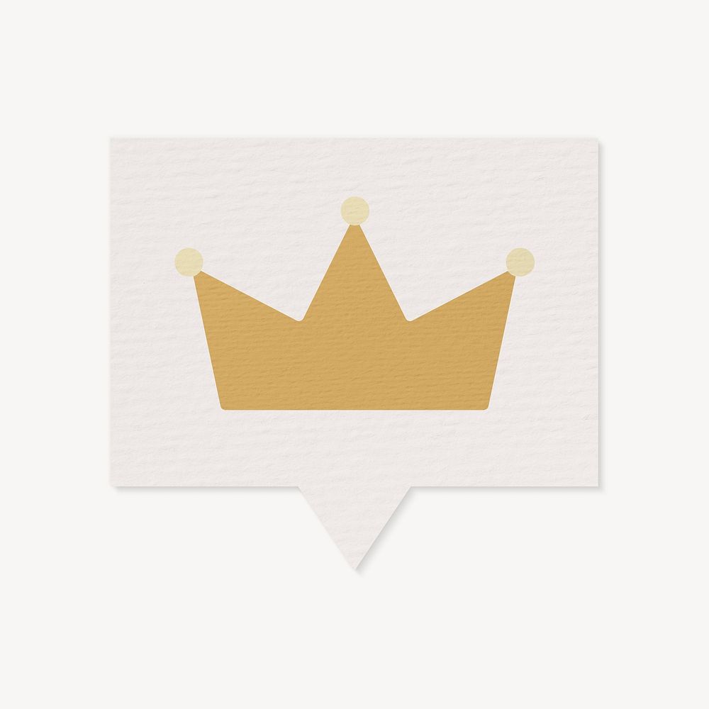 Royal crown icon in speech bubble, paper craft design