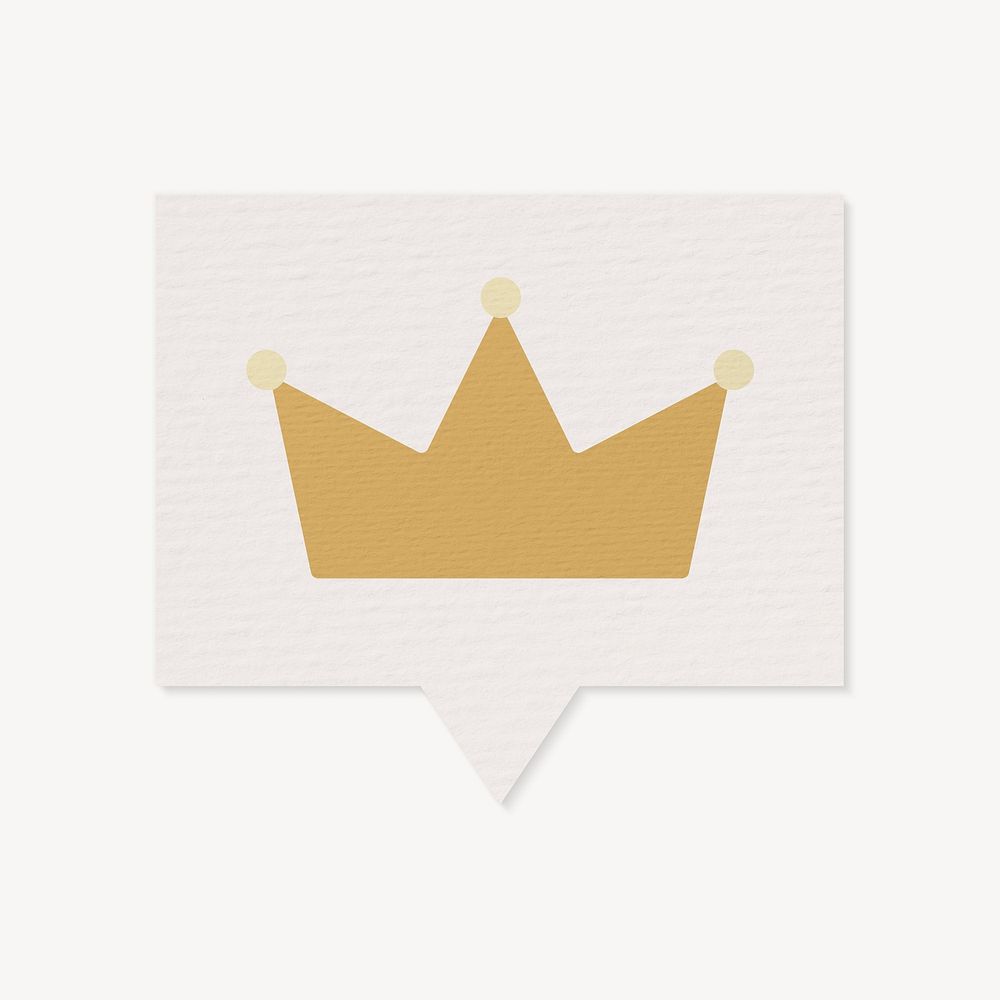 Crown speech bubble collage element, paper craft design psd