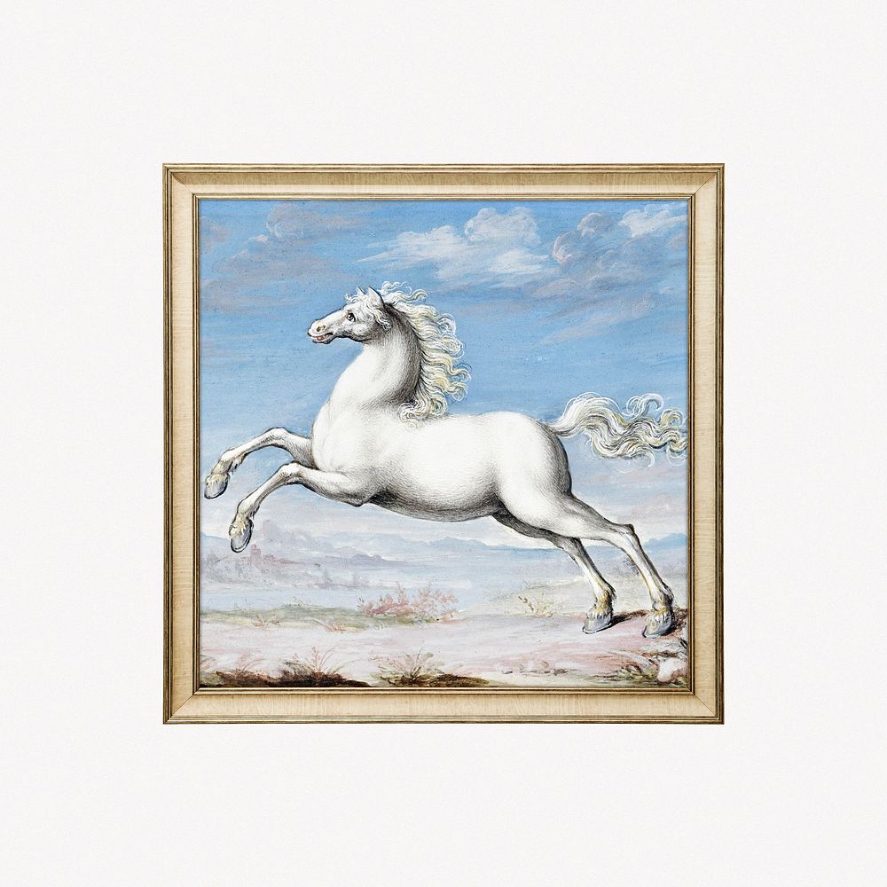 White Horse, Joris Hoefnagel, framed artwork, remastered by rawpixel