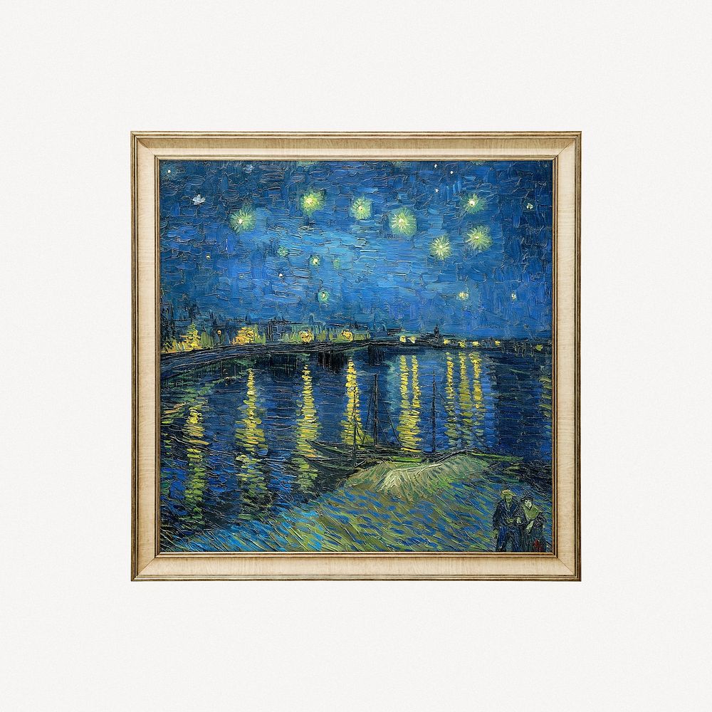 Van Gogh, starry night over the Rh&ocirc;ne framed artwork, famous artist design, remastered by rawpixel