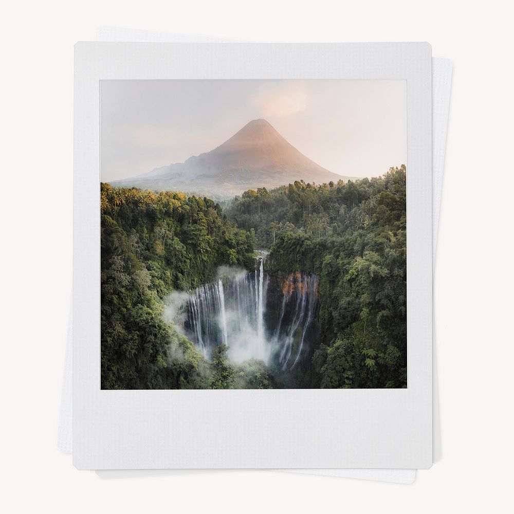 Waterfall mountain instant photo, nature aesthetic image