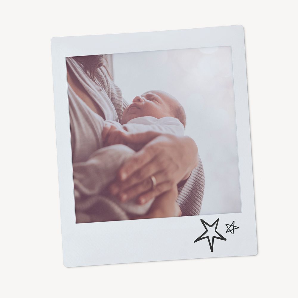 Mother holding newborn baby instant photo