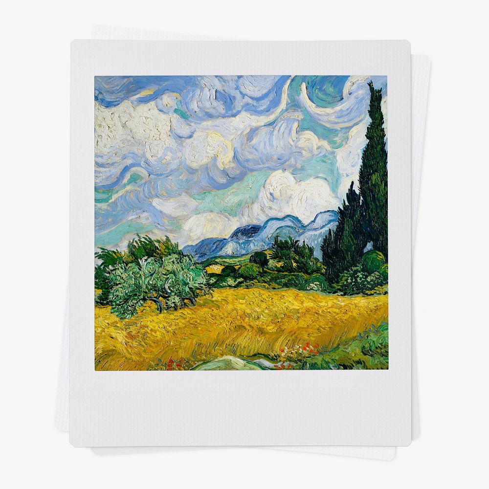 Vincent Van Gogh's famous painting, Wheat Field with Cypresses instant photo, remixed by rawpixel