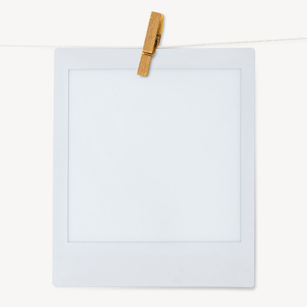 Instant photo frame mockup, wooden clip psd