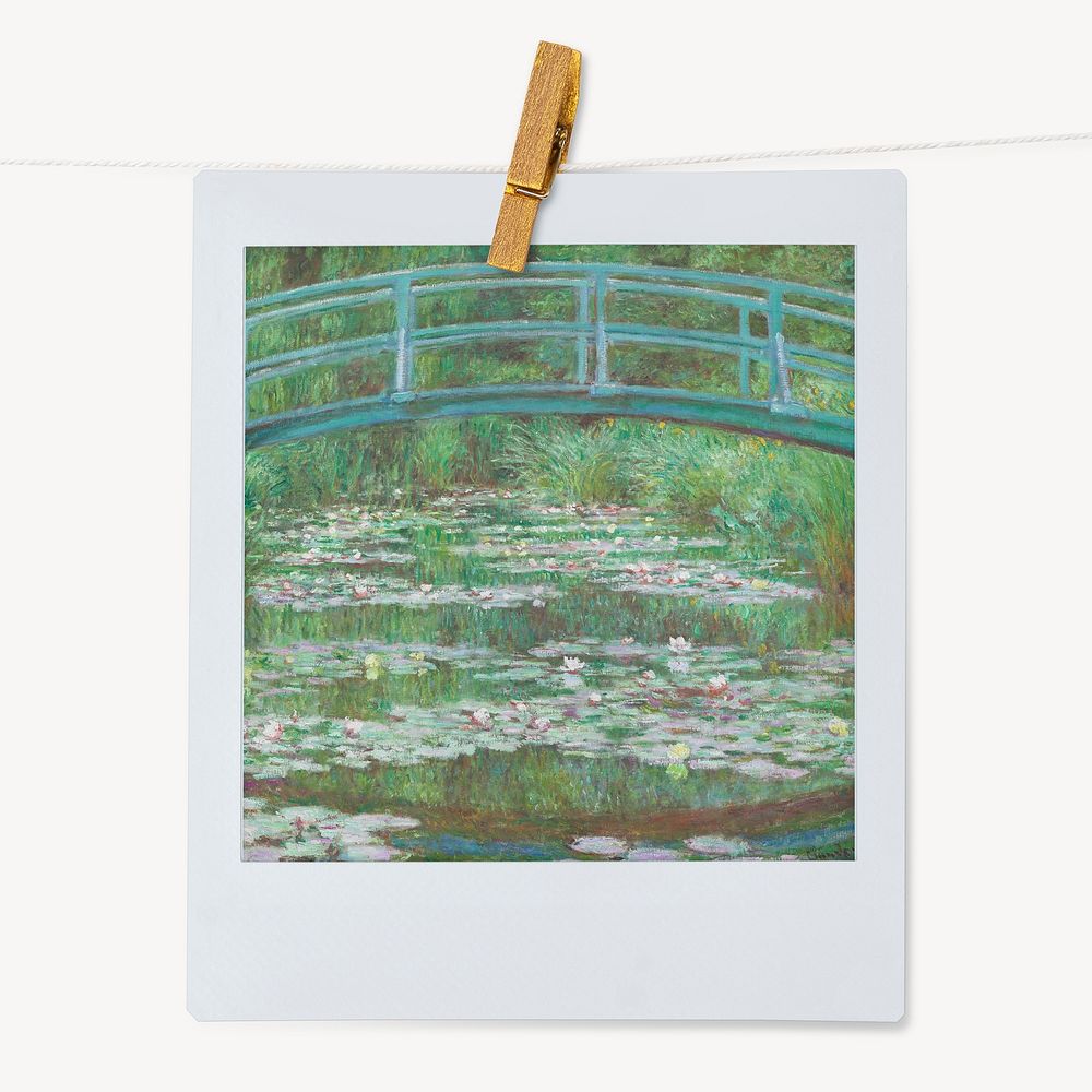 Claude Monet's The Japanese Footbridge, famous painting on instant photo, remixed by rawpixel