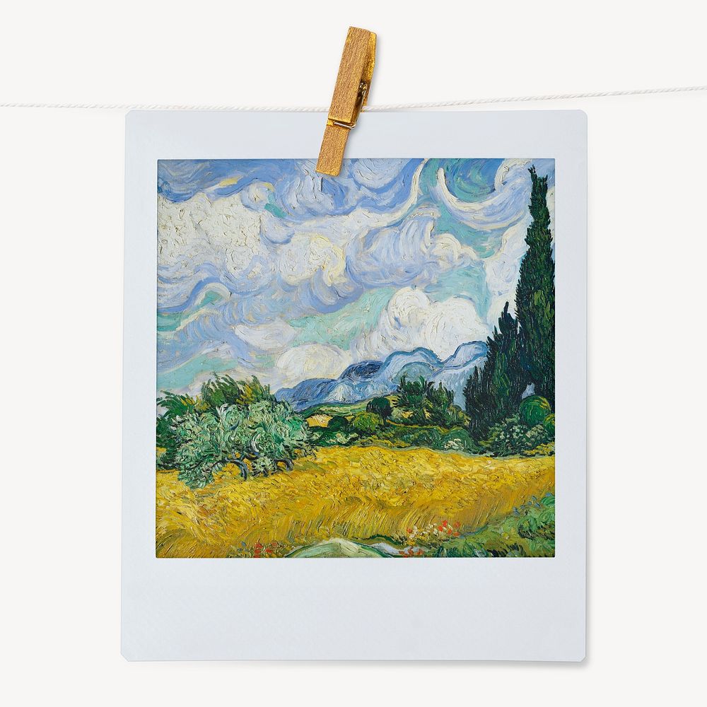 Vincent Van Gogh's famous painting, Wheat Field with Cypresses instant photo, remixed by rawpixel