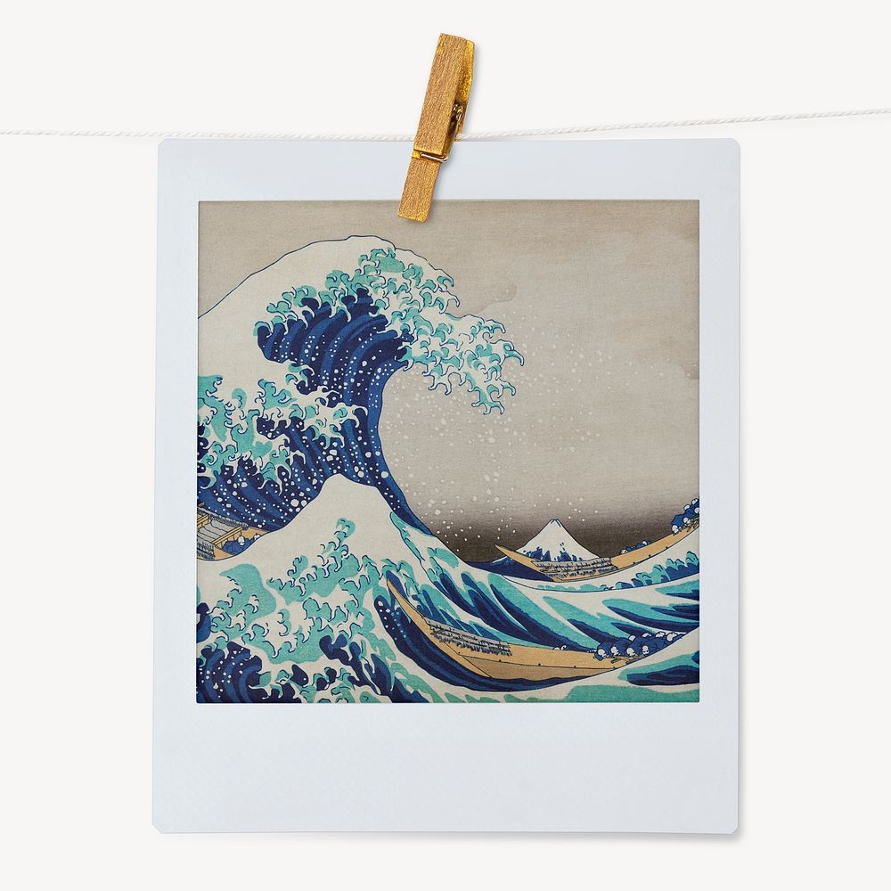 Katsushika Hokusai's The Great Wave off Kanagawa, instant photo, remixed by rawpixel