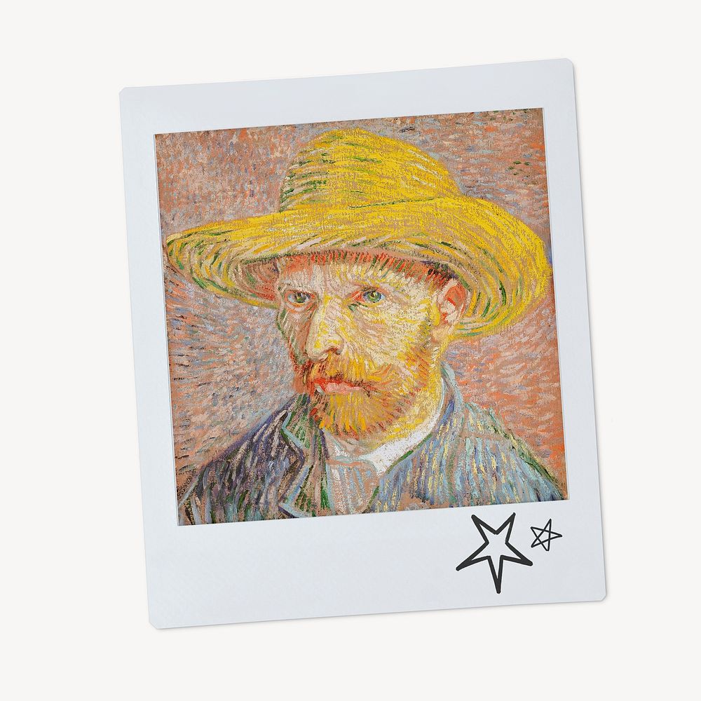 Vincent Van Gogh's Self-Portrait with a Straw Hat instant photo, remixed by rawpixel