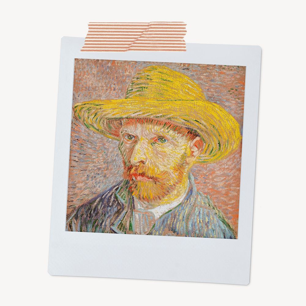 Vincent Van Gogh's Self-Portrait with a Straw Hat instant photo, remixed by rawpixel