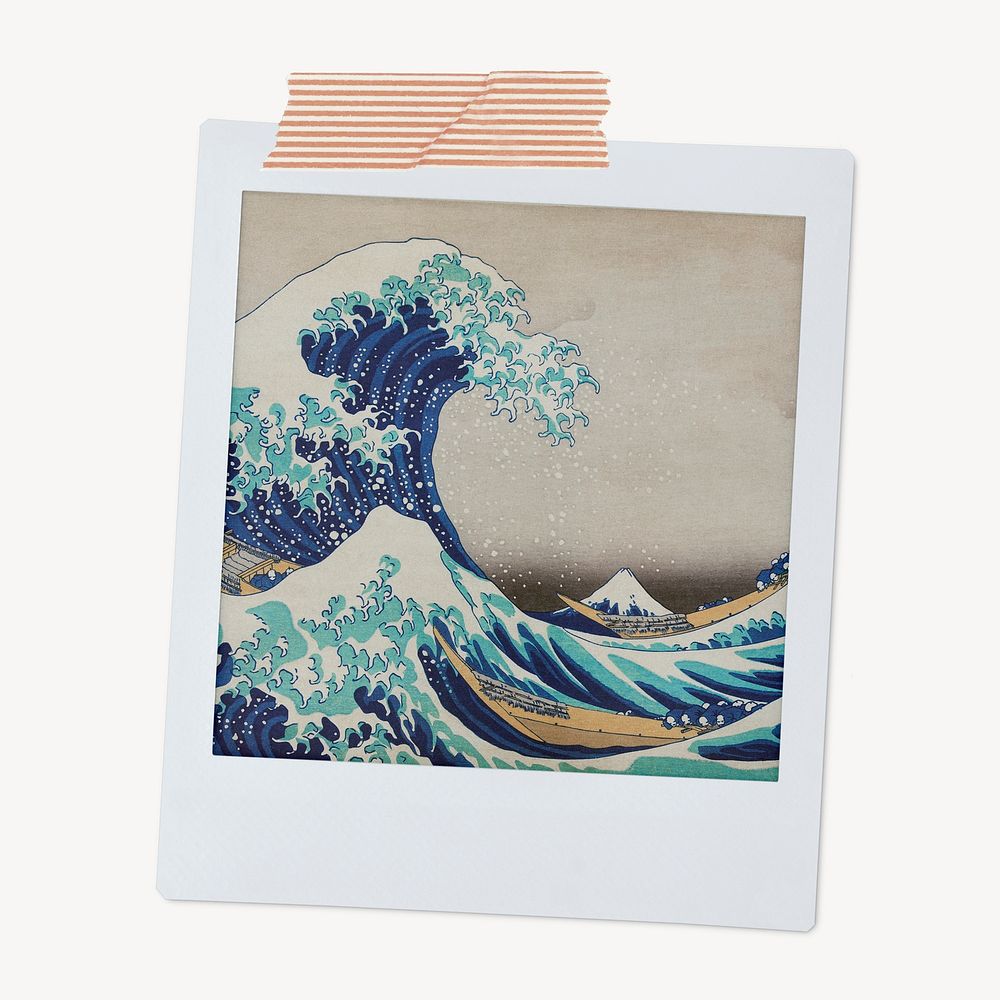 Katsushika Hokusai's The Great Wave off Kanagawa, instant photo, remixed by rawpixel