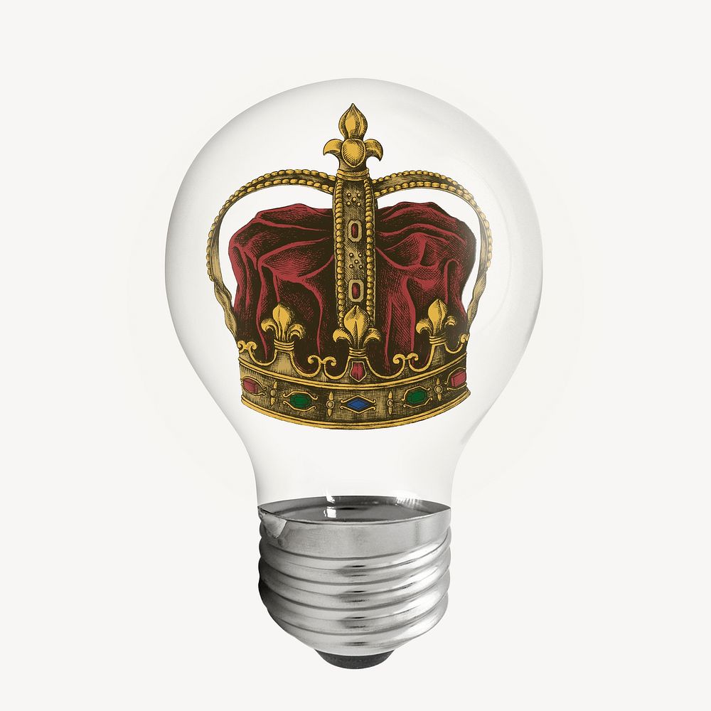 Vintage royal crown sticker, light bulb creative illustration psd