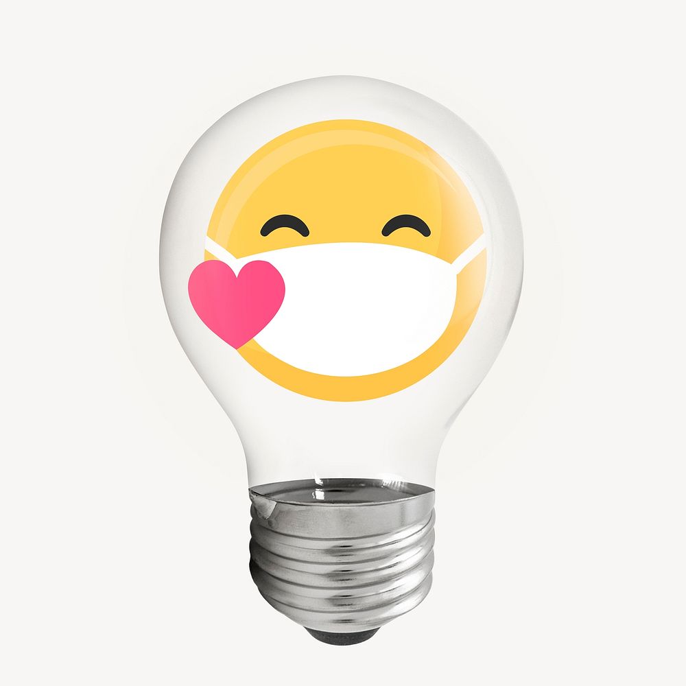 Emoticon wearing mask in light bulb health creative remix