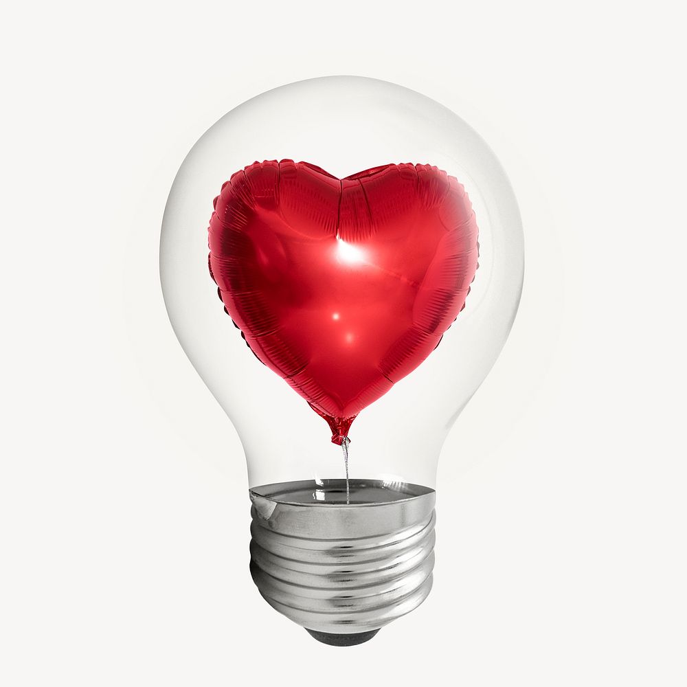 Heart balloon sticker, light bulb Valentine's creative remix psd