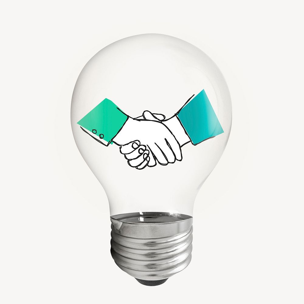 Business handshake  in light bulb creative doodle illustration