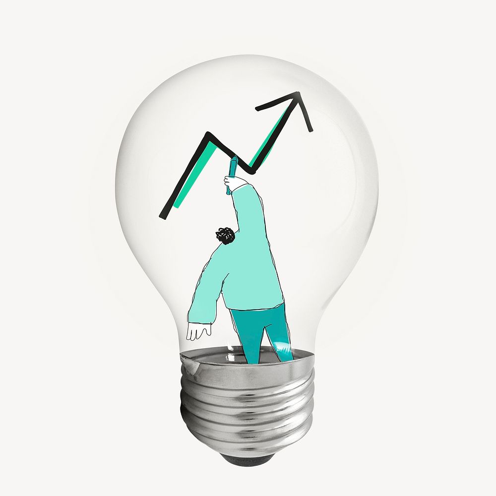 Man drawing graph sticker, light bulb business doodle psd