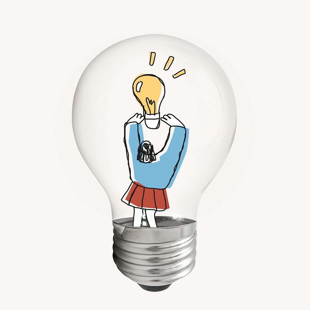 Woman holding light bulb creative business illustration