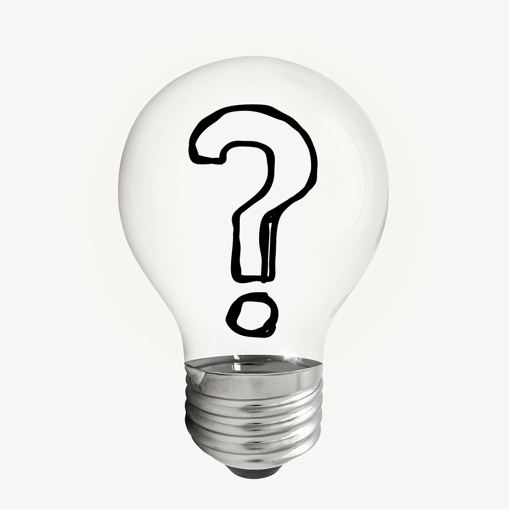 Question mark doodle icon light bulb sticker, business symbol graphic psd
