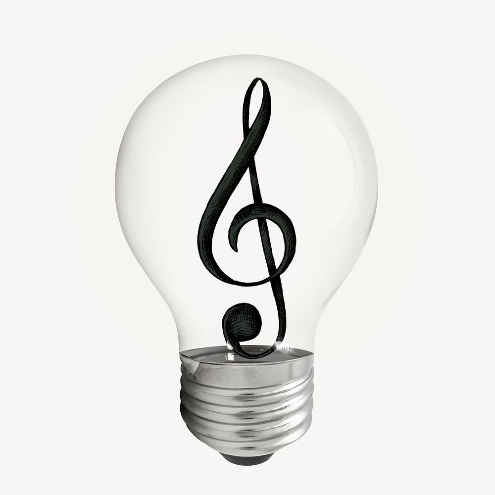 Music note icon light bulb sticker, entertainment symbol graphic psd