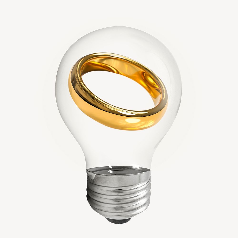 Gold wedding ring sticker, light bulb creative remix psd