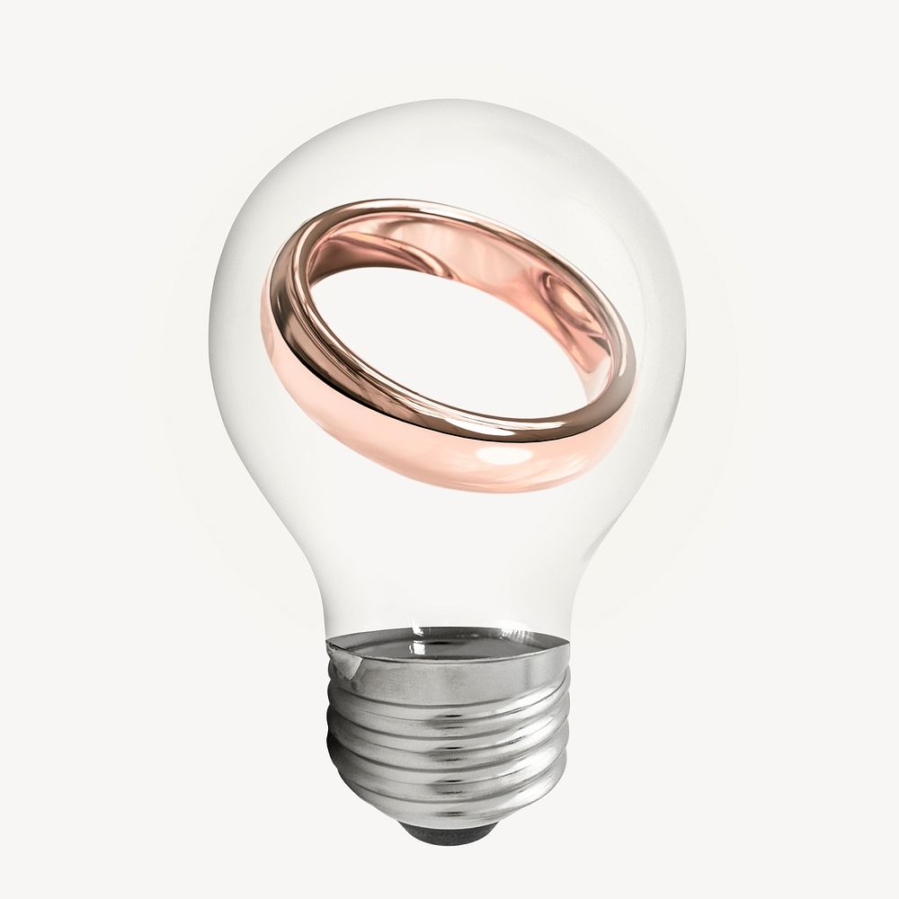 Rose gold wedding ring sticker, light bulb creative remix psd