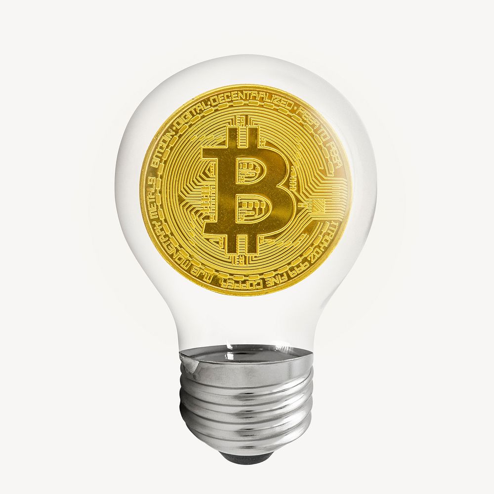 Bitcoin cryptocurrency, finance light bulb art