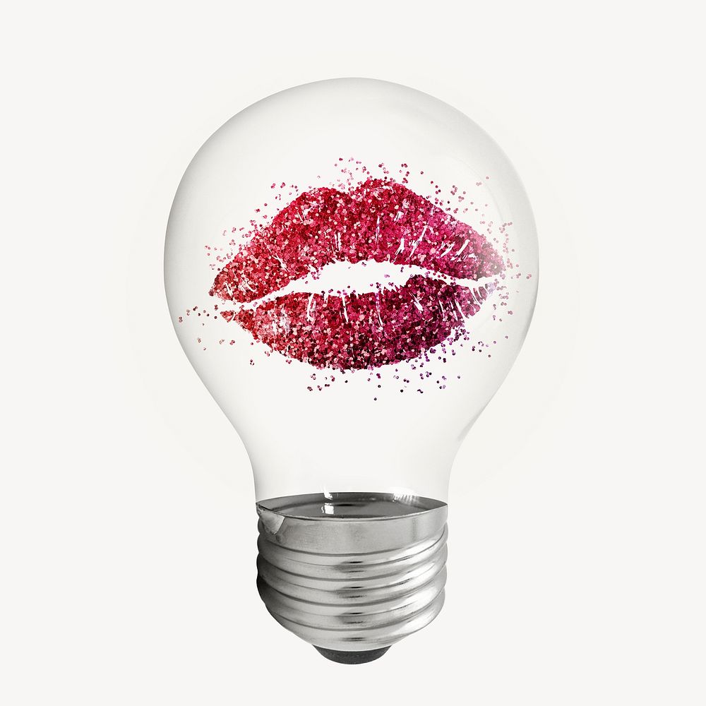 Glitter lipstick stain sticker, light bulb Valentine's creative remix psd