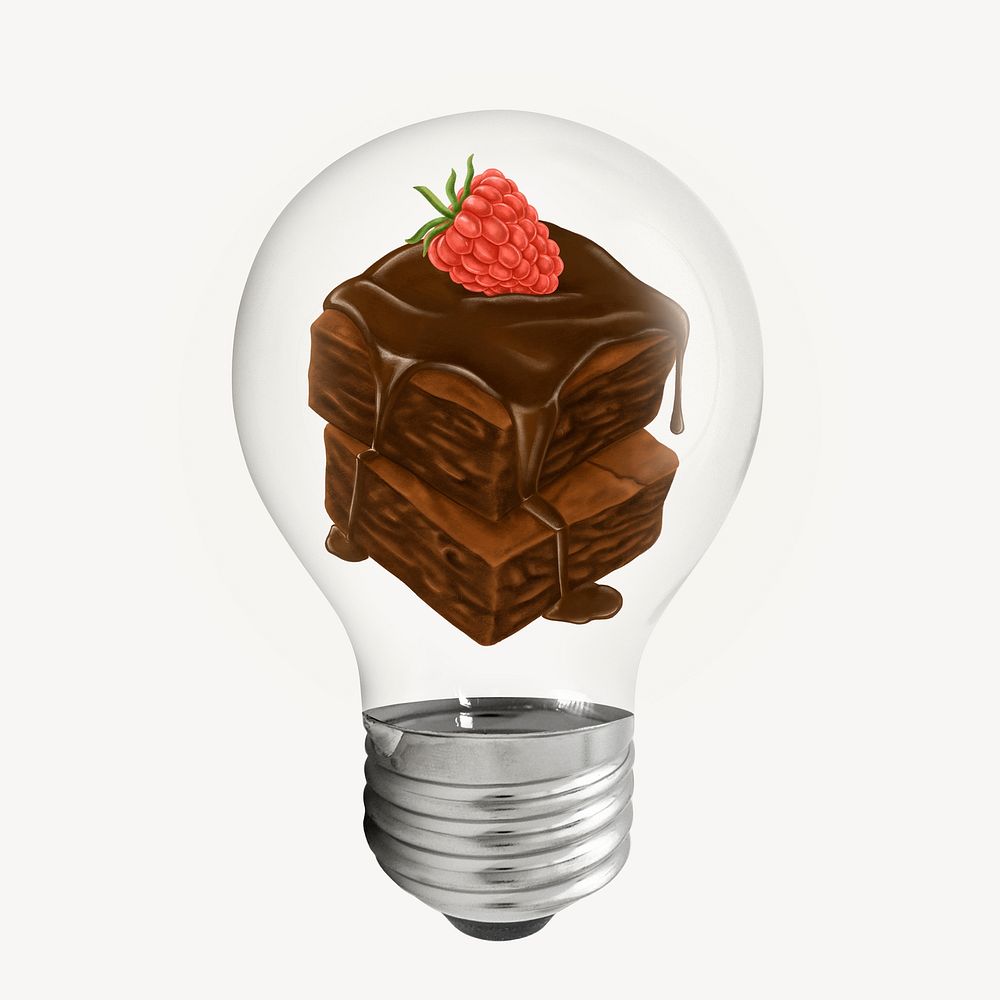 Brownies in light bulb sticker, food aesthetic illustration psd