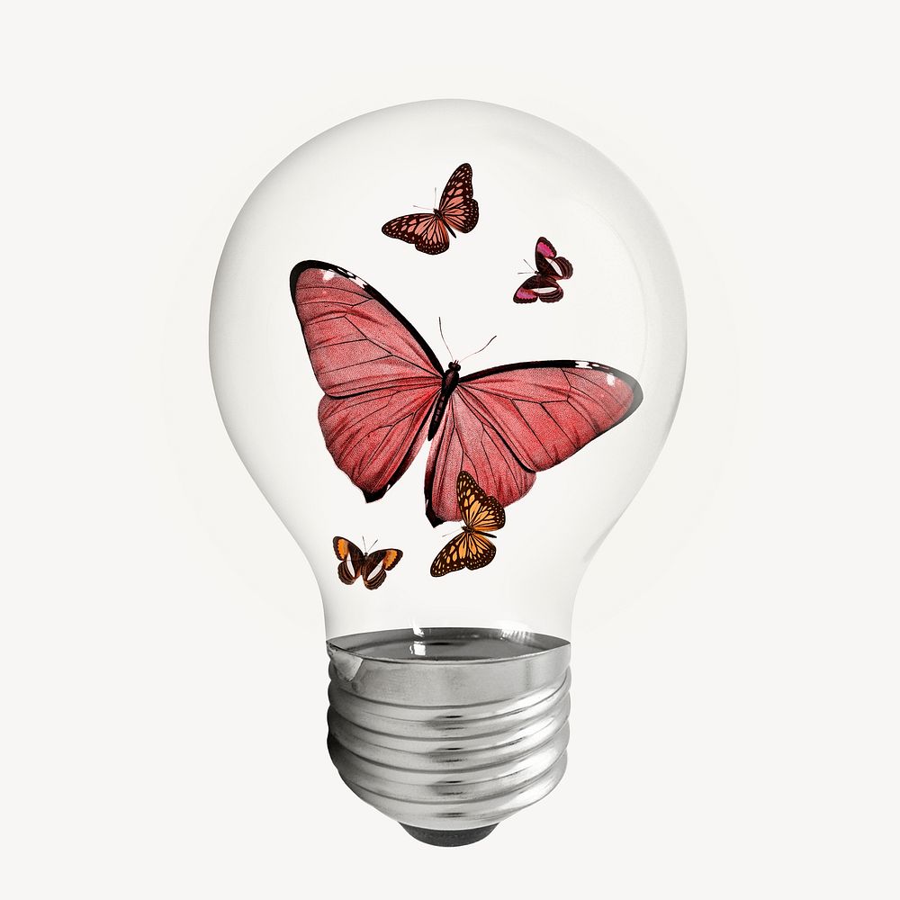 Butterflies bulb sticker, insect, aesthetic design psd