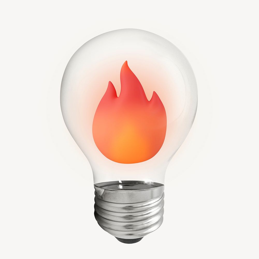 3D flame icon light bulb sticker, popular symbol graphic psd
