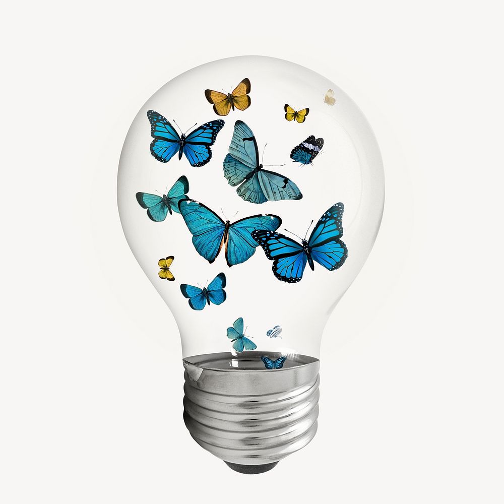 Butterflies bulb sticker, insect, aesthetic design psd