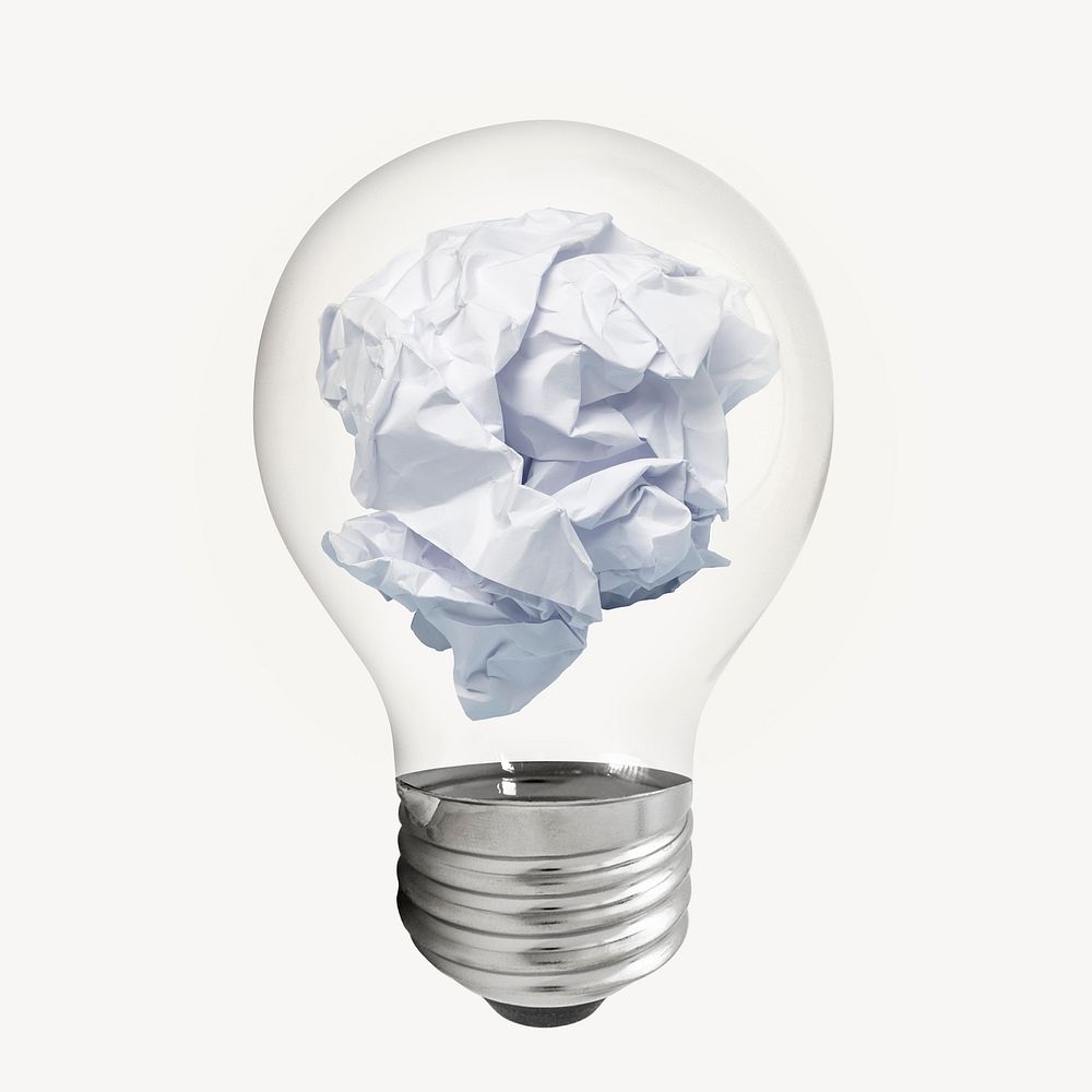 Crumpled paper in light bulb stationery creative remix
