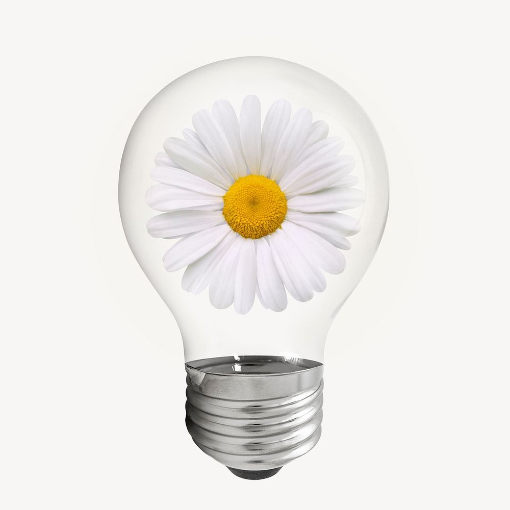 Daisy flower light bulb, Spring aesthetic graphic