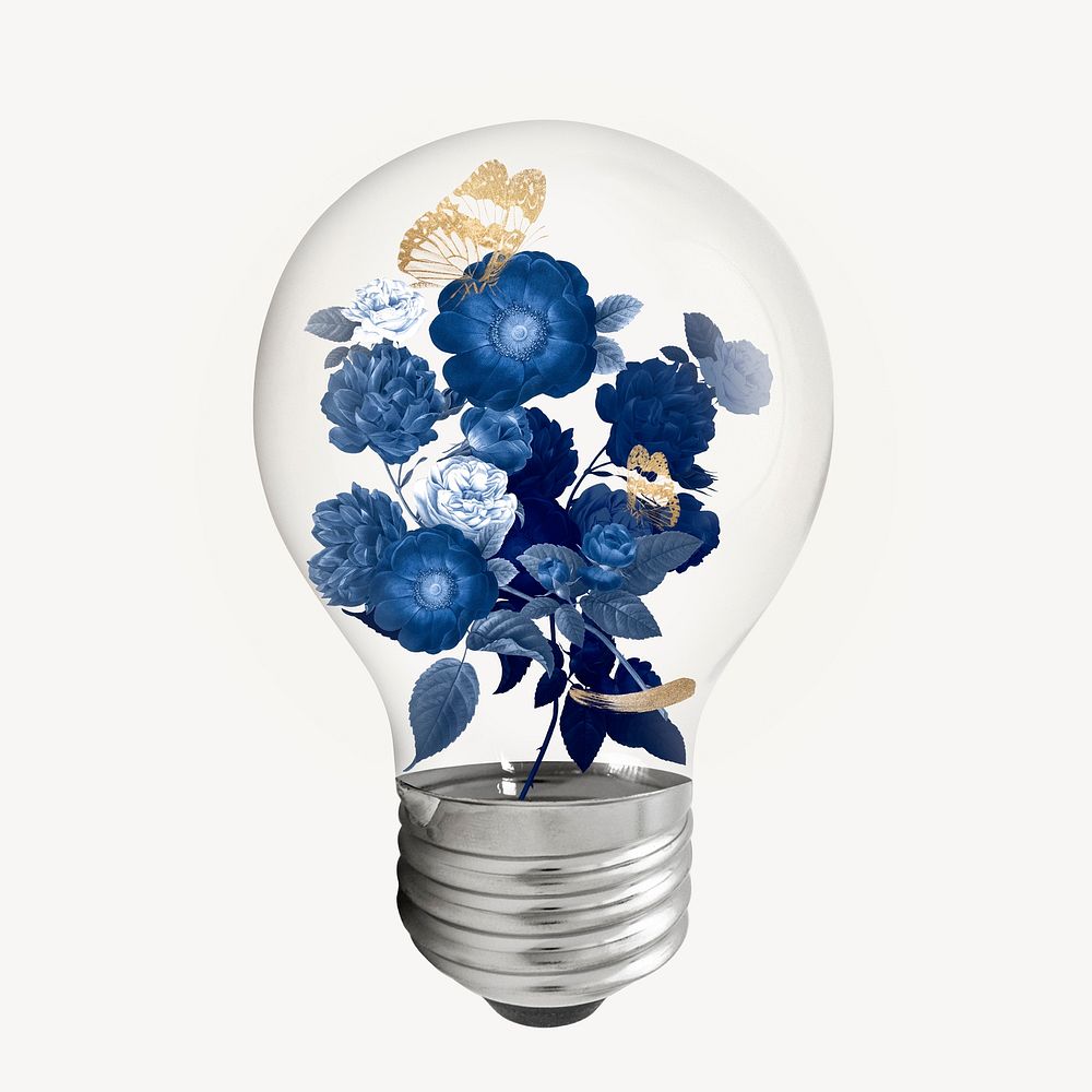 Winter flowers light bulb, botanical aesthetic graphic