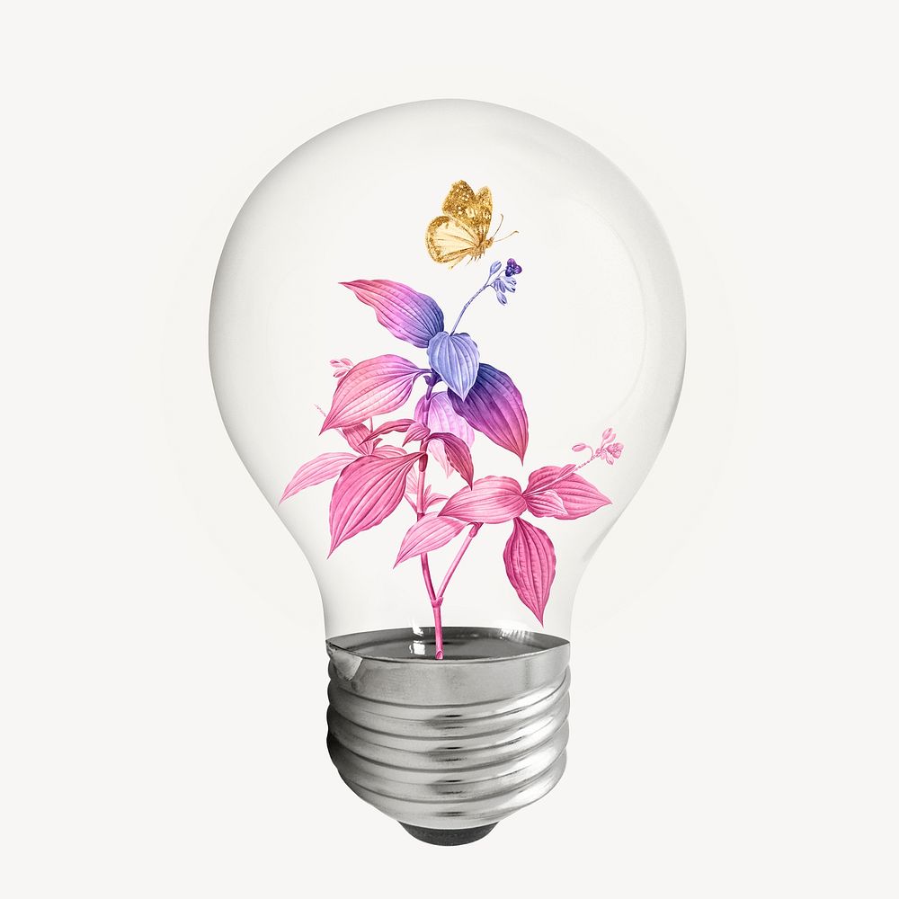 Aesthetic pink leaf bulb, botanical graphic psd