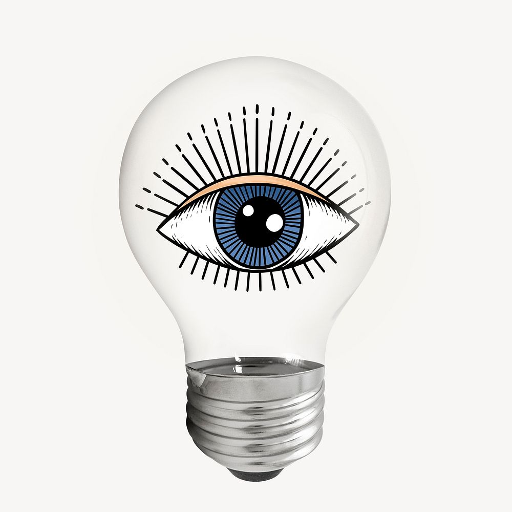 Observing eye in light bulb trippy creative remix