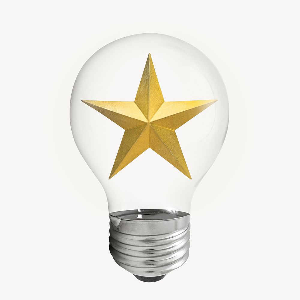 Gold star sticker, light bulb art psd