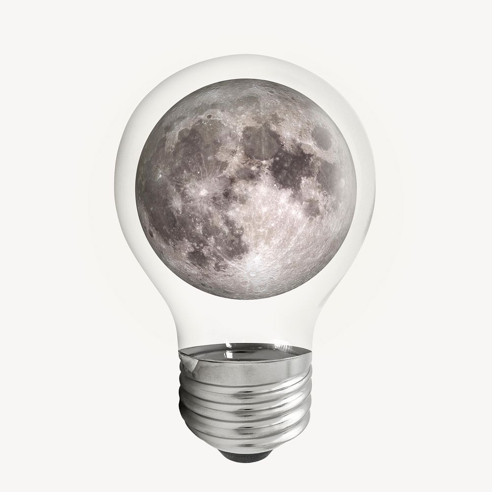 Aesthetic moon sticker, light bulb art psd